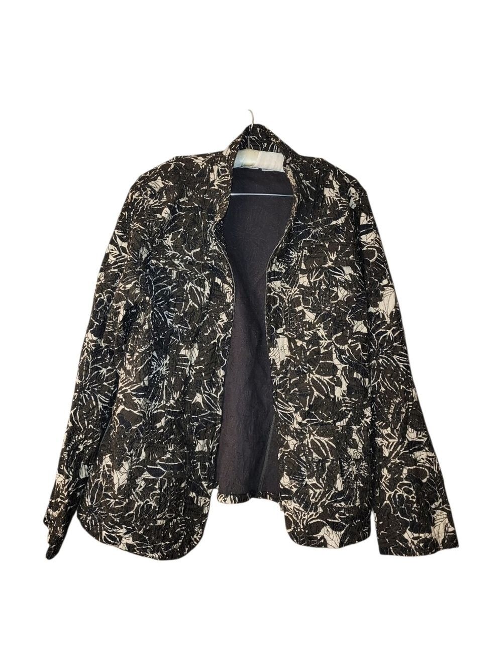 Chico's 3 Black & White Quilted Full Zip Jacket XL 16